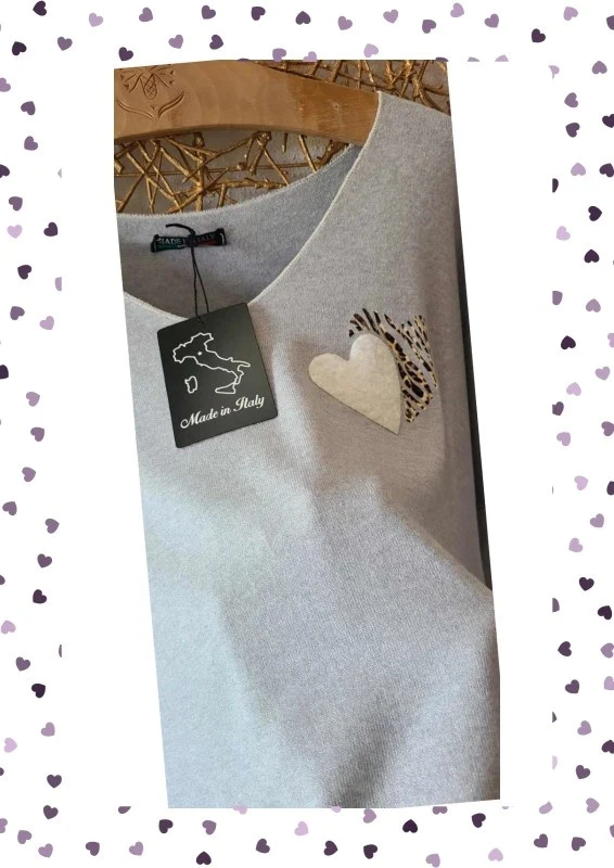 Fluid gray top with heart pattern – One size – Made in Italy – photo 4